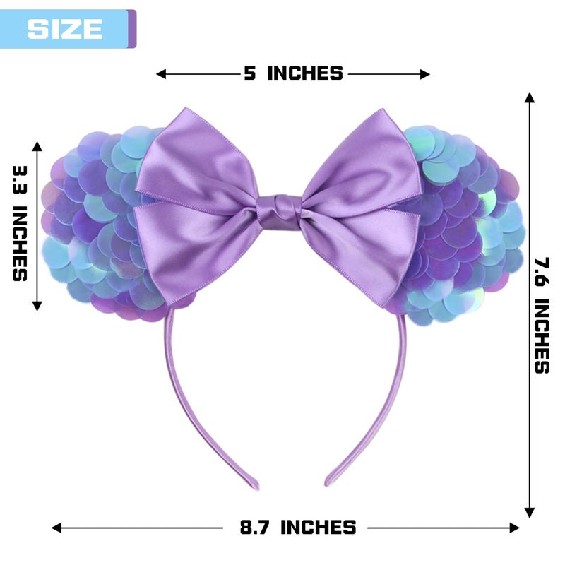 MADO purple mermaid mouse ears headband for women adults kids girls,Princess Park mini ears headbands for women kids girls (purple mermaid) - Image 3